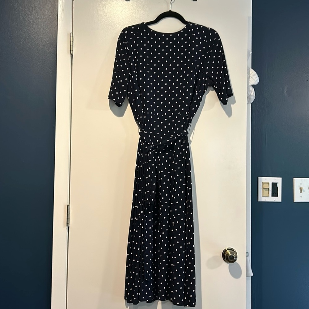 Navy polka dot jersey dress